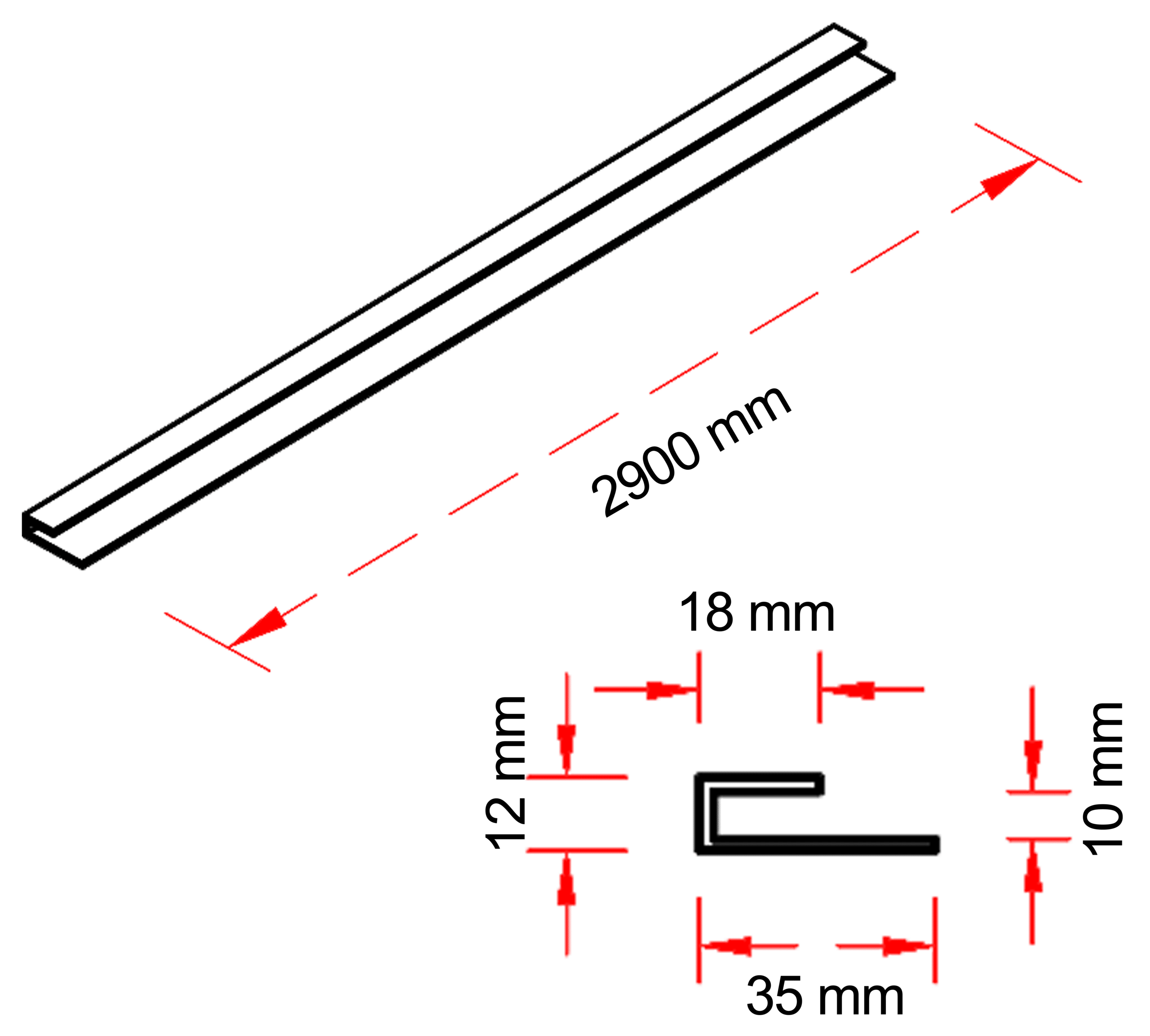 PVC Ceiling J-Trim – Technical Drawing